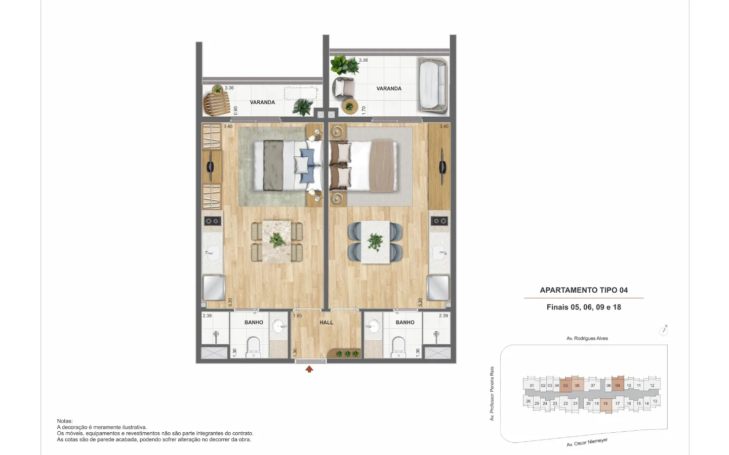 Planta do Double Studio do Residencial Erê (apartamento tipo 04)